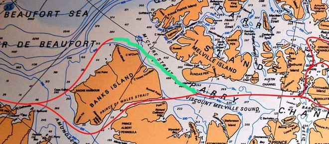 Belzebub II route - McClure Strait (in green). Never transited by a sailing boat before ©  SW